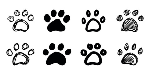Set of hand drawn cute cat's paw Cat, dog, animal footprint in doodle style Single element for print, web, design, decor, greeting cards, children's prints © Daria Shane