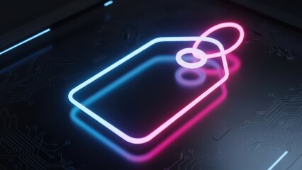 Neon smart with pink and blue light on circuit board background smart card neon light