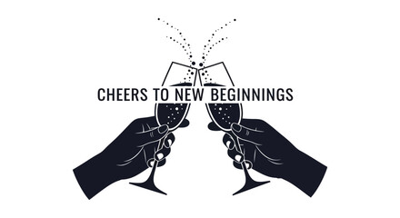 Celebrating joyful moments with a toast depicted through an elegant black silhouette