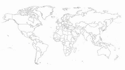 Outline World Map Showing All Countries Borders.