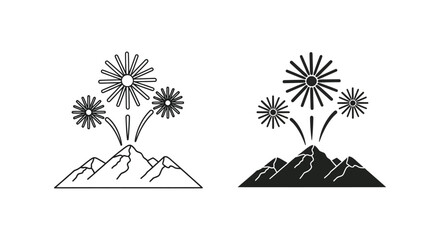 Mountain landscape with floral arrangements and a striking black and white contrast silhouette © Pvect02