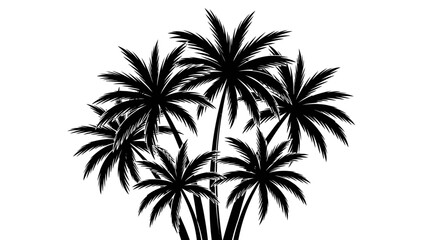 Obraz premium Silhouette of a cluster of palm trees against a white background.