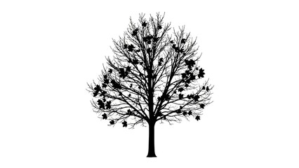 Silhouette of a deciduous tree with sparse leaves in winter.
