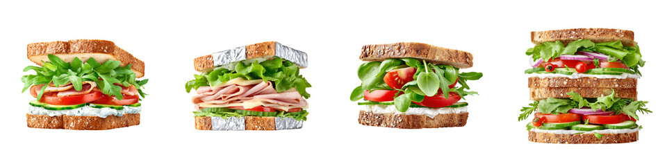 Delicious Gourmet Sandwiches Assortment on White