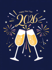 Happy new year 2026 champagne toast fireworks celebration party