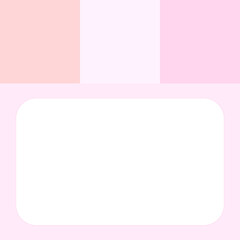 Minimalist abstract template background with three vertical pink color swatches at the top. The bottom features a large white rounded-corner text box for content