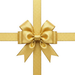 Golden ribbon bow isolated on transparent background