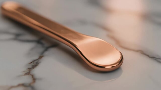 Realistic Copper Tongue Scraper on Marble Surface
