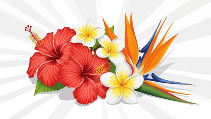 Obraz premium Vibrant Tropical Flower Arrangement with Hibiscus and Bird of Paradise.