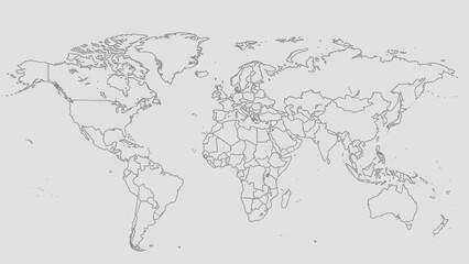 World Map Outline With Country Borders Detailed Political Geography.