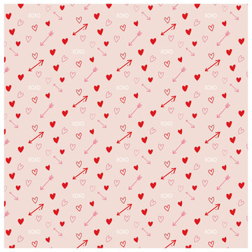 Valentine Seamless Pattern Hearts Arrows XOXO Love Background Vector