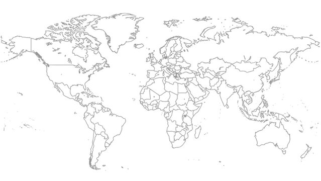 World Map Outline With Country Borders Detailed Political Geography.