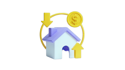 House with Arrows and Dollar Sign: Financial Concept
