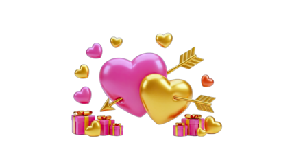Hearts Pierced by Arrows with Gifts - Valentine's Day Concept