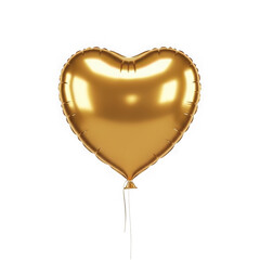 Gold heart balloon isolated on transparent background