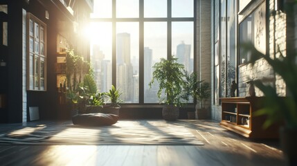 Obraz premium Sunlit Urban Loft Apartment Interior.
