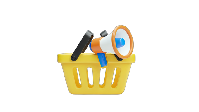 Shopping Basket with Megaphone Announcing Sales Concept - Powered by Adobe