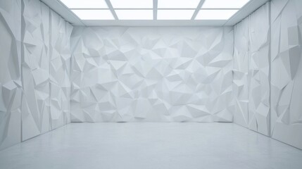 Modern White Room with Geometric Walls.