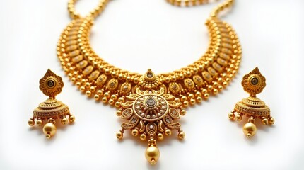 Intricate gold necklace and earring set
