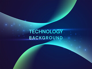 Futuristic network connection featuring cyan gradient wavy moving lines, artificial intelligence technology background, and digital big data transmission in a sleek vector design concept.