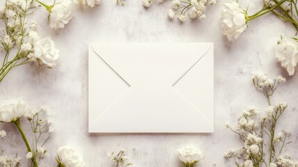 White Envelope with Flowers Wedding Invitation.