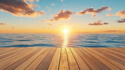 Sunset Ocean View Wooden Dock.