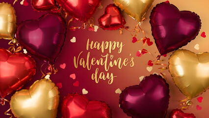 Air Balloons of heart shaped foil on pastel pink background. Love concept