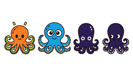 Obraz premium Colorful cartoon octopuses with smiling faces and playful tentacles