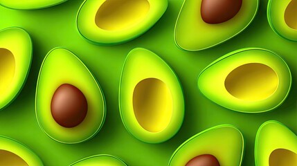 Fresh avocado halves on green background graphic