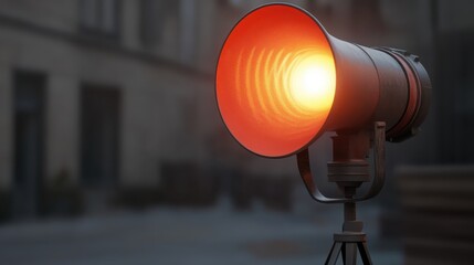 An orange red emergency siren light emitting a soft pulsating glow on a dark background