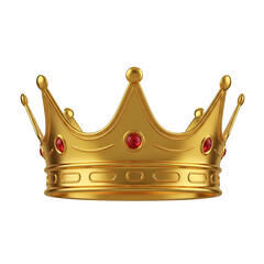 Golden Crown with Red Jewels Isolated on White Background