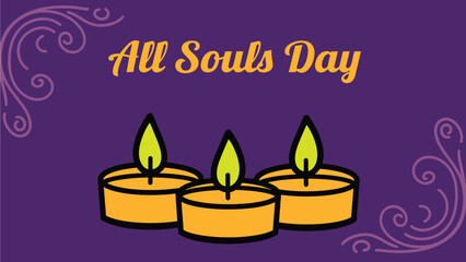 All Souls Day candles on purple background with swirls