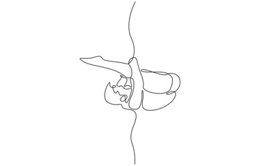 Continuous one line drawing of diving athlete performing somersault as he entering water, single line art.
