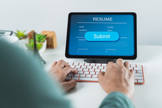 Resume submission screen on tablet with keyboard