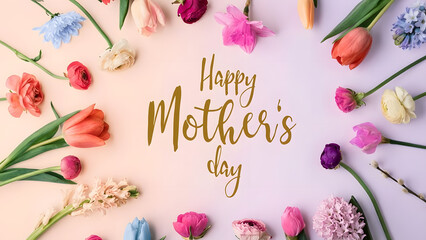 Happy mothers day composition. Flowers on white background