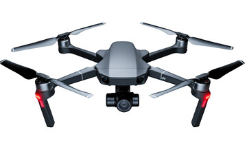 A modern quadcopter with a built-in camera, used for aerial photography and video shooting on a transparent background