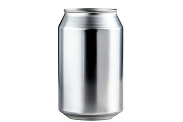 This aluminum beverage can with a silver finish is ideal for branding or displaying beverages on a transparent background