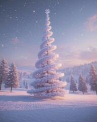 Snowy winter forest at dusk