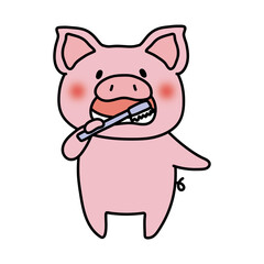 歯磨きをするぶた