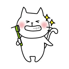 歯磨き後に綺麗になった歯を見せる白い猫