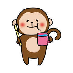 歯磨きでうがいをする猿