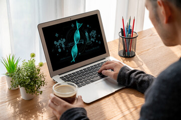 Medical science technology and futuristic healthcare virtual computer software analyze human health and diagnose disease for doctor data and medical research. brisk