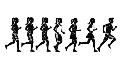 Fototapeta premium Diverse group of people in silhouette running together in unison