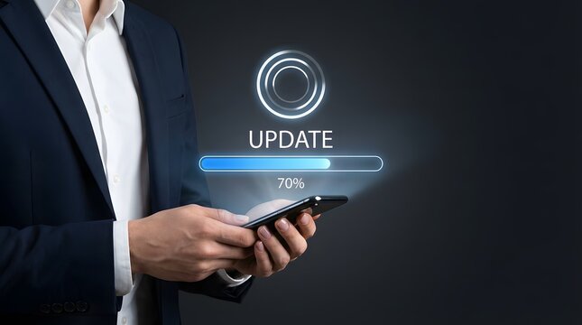 Smartphone Software Update Interface with Circular Progress and Glowing Tech Design - Powered by Adobe