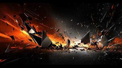 Abstract graphic of exploding geometric shapes disrupting flow