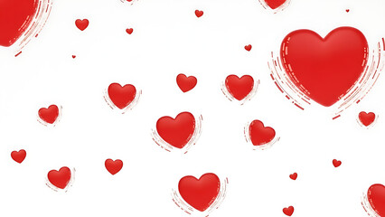 Red hearts floating on white background
