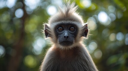 Curious young monkey in forest