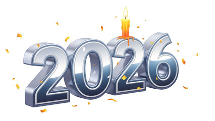 Happy new year 2026 isolated on transparent background