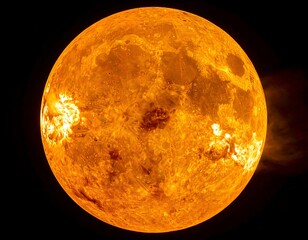 Illuminated celestial orb showcasing rugged terrain against darkness