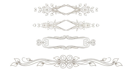 Fototapeta premium Vintage floral border designs with intricate line art and scrollwork